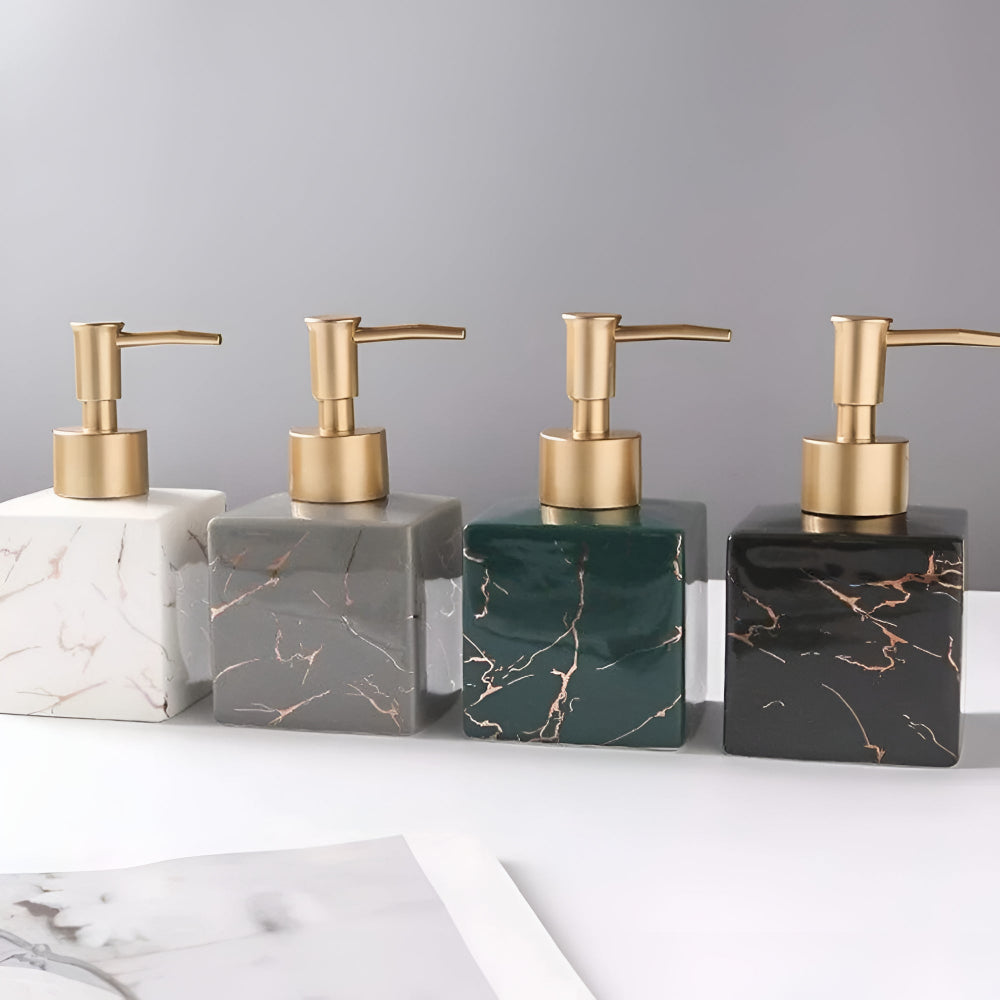Marbelle – Marble Ceramic Soap Dispenser with Gold Pump