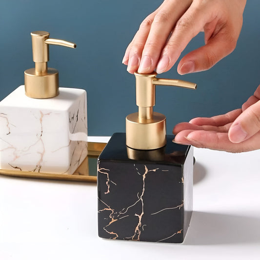 Marbelle – Marble Ceramic Soap Dispenser with Gold Pump