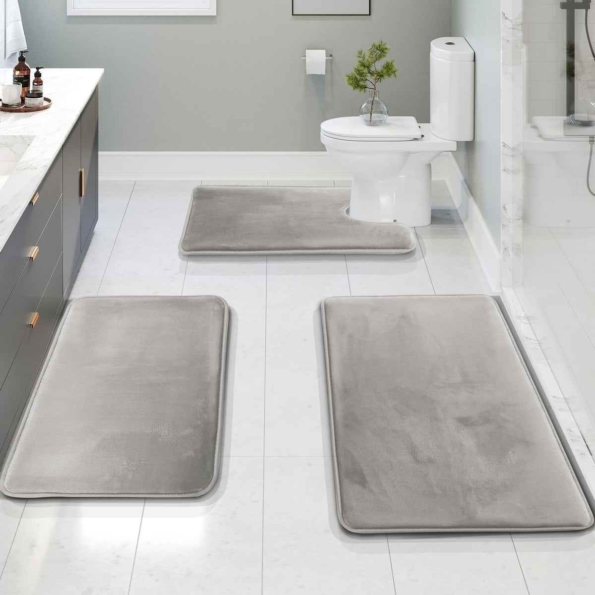 VelvaSoft – Plush Memory Foam Bath Mat Set